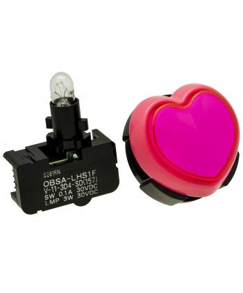 Big heart button, Sanwa, 3/4 view with led.
