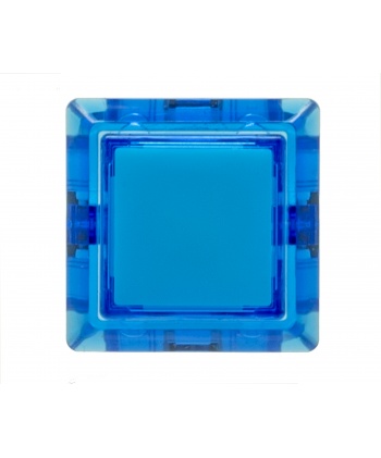 Sanwa square blue button, 24 mm, face view.