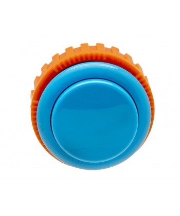 Blue Sanwa button, 30 mm screw, front view.