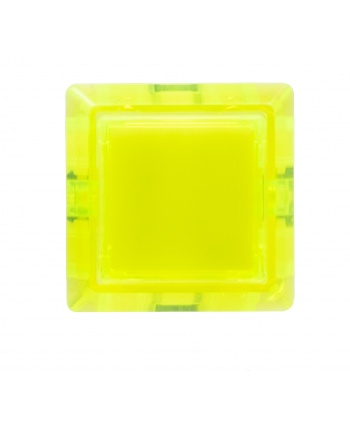 Sanwa square yellow translucent button, 24 mm, front view.