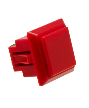 Bouton Sanwa carré rouge, 24 mm, vue de 3/4.
