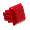 Bouton Sanwa carré rouge, 24 mm, vue de 3/4.