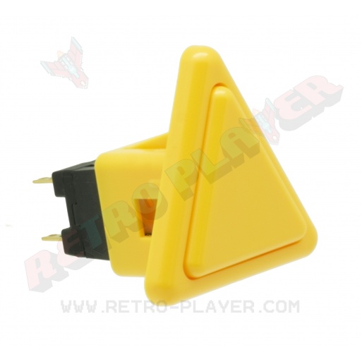 Sanwa triangle yellow button, 24 mm, 3/4 view.