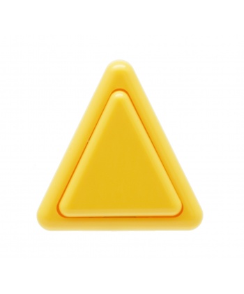 Bouton Sanwa triangle jaune, 24 mm, vue de face.