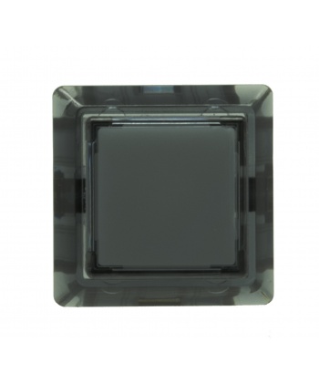 Bouton Sanwa carré transparent noir, 24 mm, vue de face.