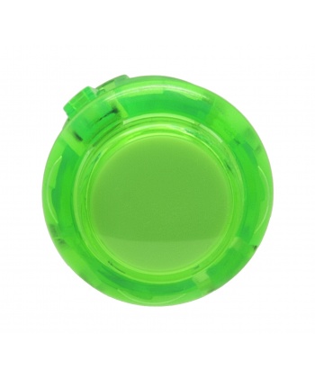 Sanwa 24 mm transparent green button with clips. front view.