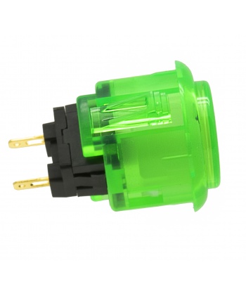 Sanwa 24 mm transparent green button with clips. Side view.