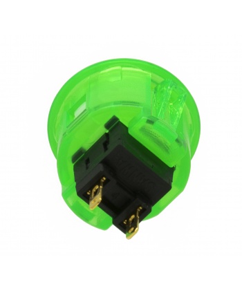 Sanwa 24 mm transparent green button with clips. Rear view.