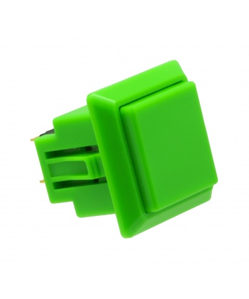 Sanwa square green button, 24 mm, 3/4 view.