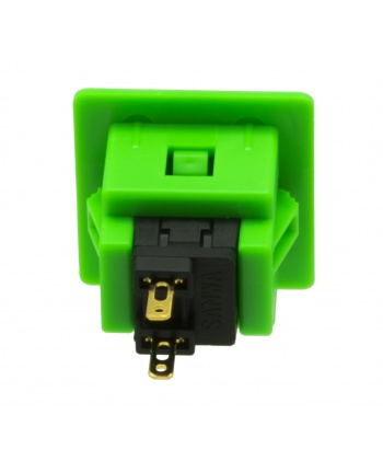 Sanwa square green button, 24 mm, rear view.