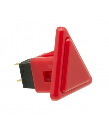 Sanwa triangle red button, 24 mm, 3/4 view.