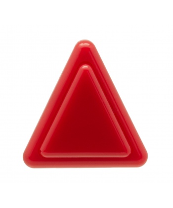 Sanwa triangle red button, 24 mm, face view.
