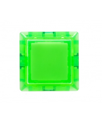 Bouton Sanwa carré transparent vert, 24 mm, vue de face.