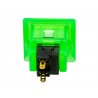 Sanwa square transparent button, green, 24 mm, rear view.