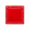 Sanwa square transparent button, red, 24 mm, front view.