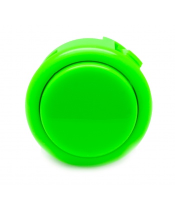Sanwa 30 mm button. Green color, face view.