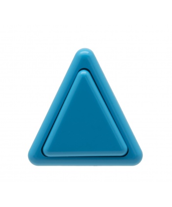 Sanwa triangle blue button, 24 mm, face view.