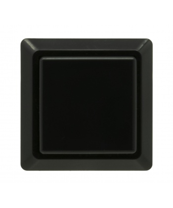 Sanwa square black button, 24 mm, face view.