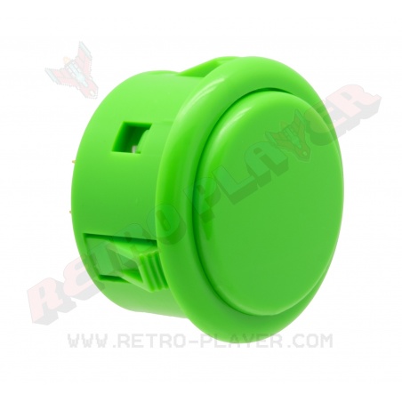 Sanwa large green button, 40 mm, 3/4 view.