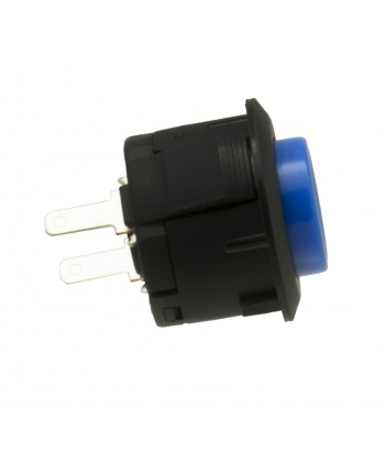 Sanwa 20 mm button with clip, blue color. side view.