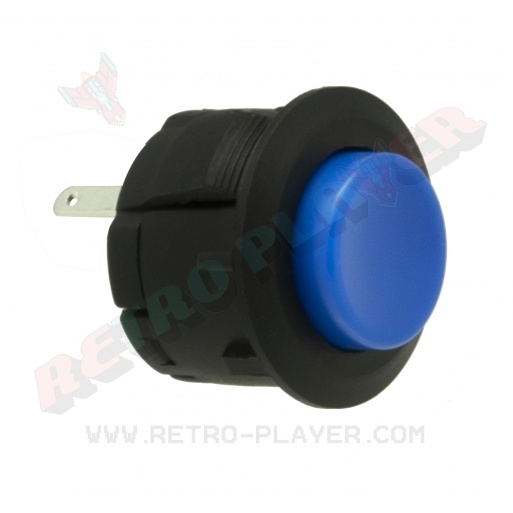 Sanwa 20 mm button with clip, blue color. 3/4 view.