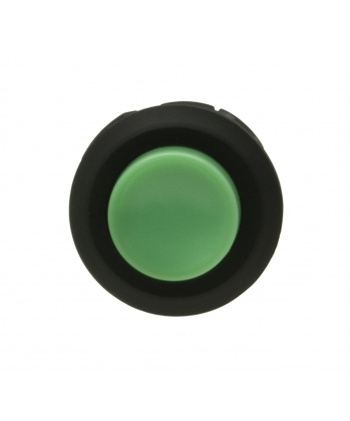 Sanwa 20 mm button with clip, green color. Front view.
