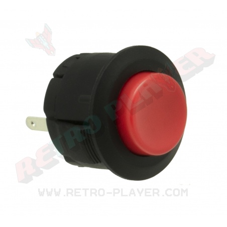 Sanwa 20 mm button with clip, red color. 3/4 view.