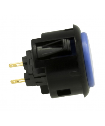 Sanwa black and blue silent button, 30mm clip on, side view.