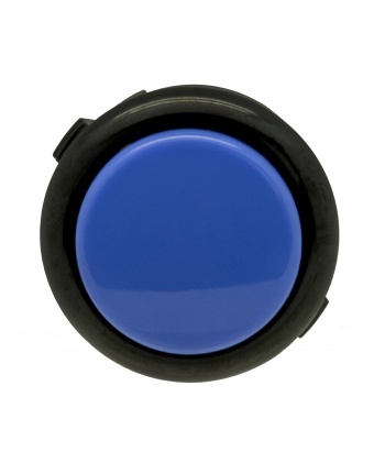 Sanwa black and blue silent button, 30mm clip on, face view.