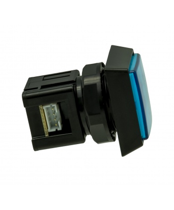 Blue Sanwa luminous square button with click. side view.