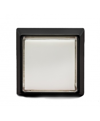 Bouton carré blanc lumineux Sanwa à clic. Vue de face.