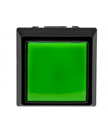 Bouton carré vert lumineux Sanwa à clic. Vue de face.