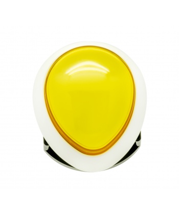 Bouton Sanwa en forme d’œuf blanc et jaune. Vue de face.