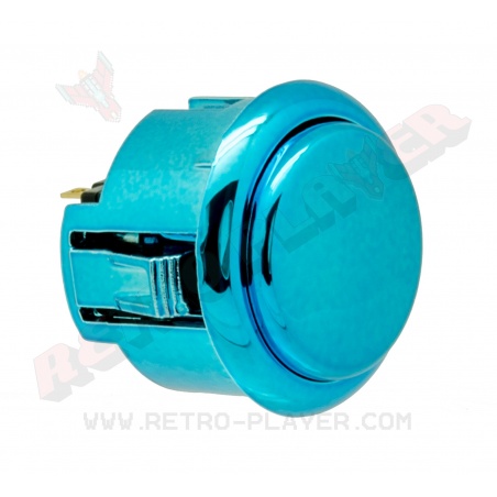 Generic blue metal button - 30mm. 3/4 view.
