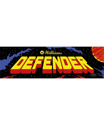 Defender arcade marquee in Plexiglas.