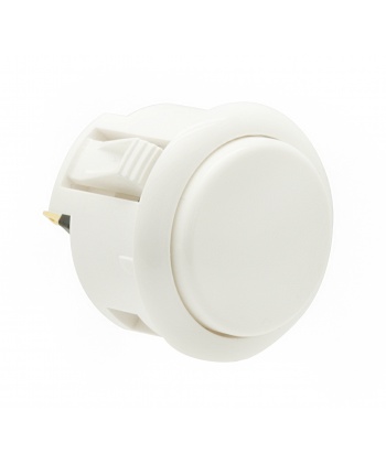 Sanwa white silent button, 30mm clip on, 3/4 view.