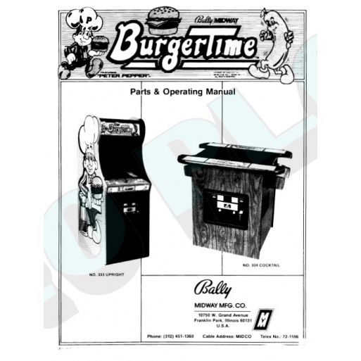 Official BurgerTime Arcade Manual.