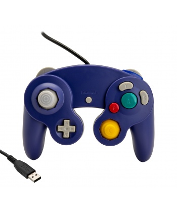 Manette Nintendo Gamecube Bleue USB. Vue de face.