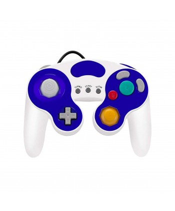 Manette Nintendo GameCube Blanche et Bleue. Vue de face.