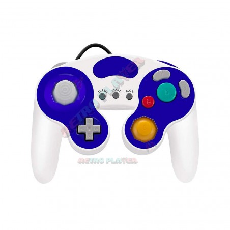 Nintendo GameCube Joypad, White and Blue. Face view.