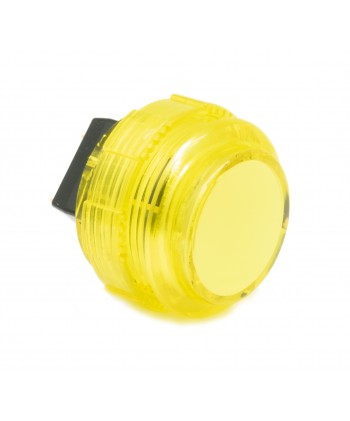 Yellow Crown Samducksa button, 30 mm, translucent, 3/4 view.