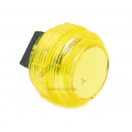 Yellow Crown Samducksa button, 30 mm, translucent, 3/4 view.