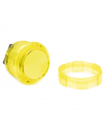 Yellow Crown Samducksa button, 30 mm, translucent, full view.
