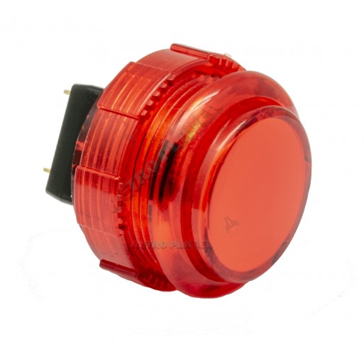Red translucent Crown Button 30 mm, 3/4 view.