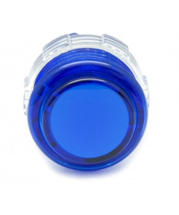 Blue Crown Samducksa button, 24 mm, translucent, front view.
