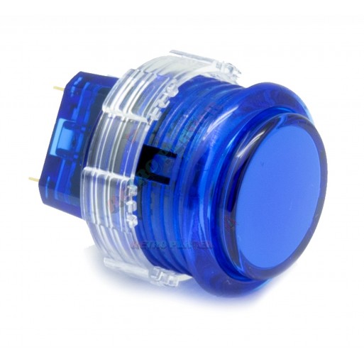 Blue Crown Samducksa button, 24 mm, translucent, 3/4 view.