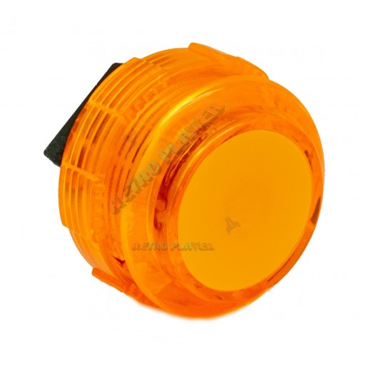 Orange Crown Samducksa button, 30 mm, translucent, 3/4 view.