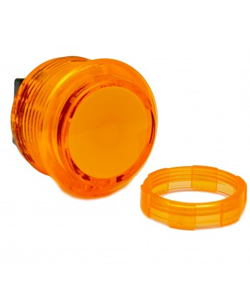 Orange Crown Samducksa button, 30 mm, translucent, full view.