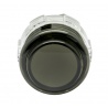 Black Crown Samducksa button, 24 mm, translucent, front view.