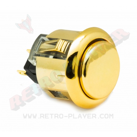 Sanwa metal button OBSJ-24, gold color. 3/4 view.